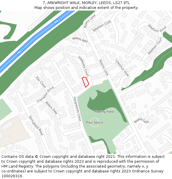 7, ARKWRIGHT WALK, MORLEY, LEEDS, LS27 9TL: Location map and indicative extent of plot