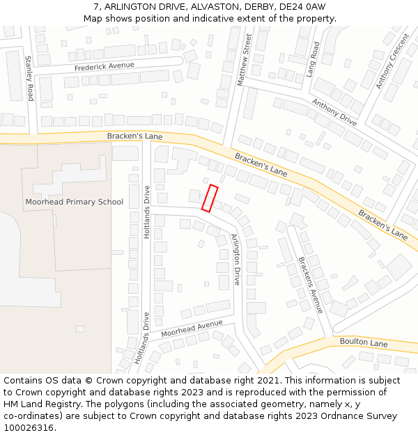 7, ARLINGTON DRIVE, ALVASTON, DERBY, DE24 0AW: Location map and indicative extent of plot