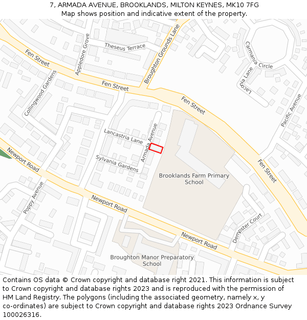 7, ARMADA AVENUE, BROOKLANDS, MILTON KEYNES, MK10 7FG: Location map and indicative extent of plot