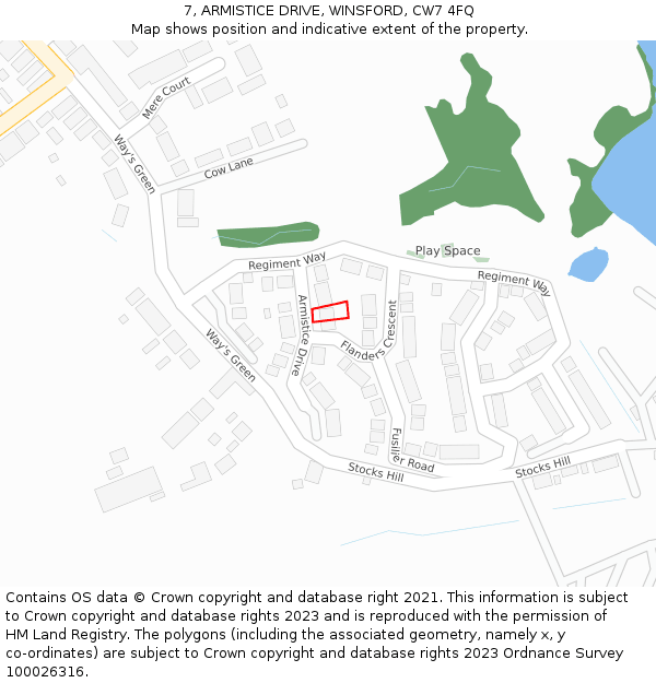 7, ARMISTICE DRIVE, WINSFORD, CW7 4FQ: Location map and indicative extent of plot