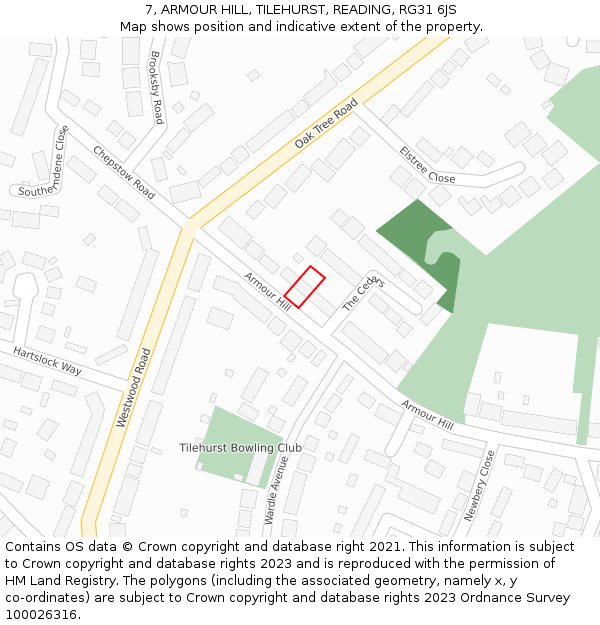 7, ARMOUR HILL, TILEHURST, READING, RG31 6JS: Location map and indicative extent of plot
