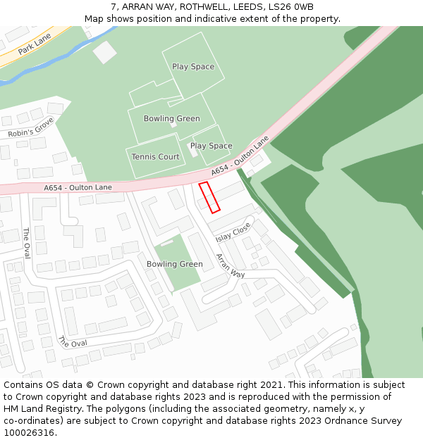 7, ARRAN WAY, ROTHWELL, LEEDS, LS26 0WB: Location map and indicative extent of plot