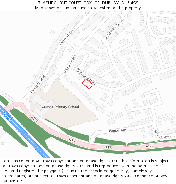 7, ASHBOURNE COURT, COXHOE, DURHAM, DH6 4SS: Location map and indicative extent of plot
