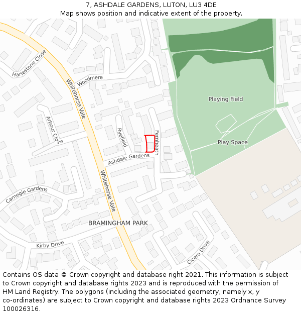 7, ASHDALE GARDENS, LUTON, LU3 4DE: Location map and indicative extent of plot
