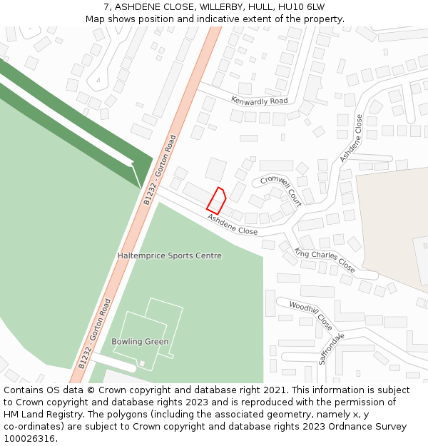 7, ASHDENE CLOSE, WILLERBY, HULL, HU10 6LW: Location map and indicative extent of plot