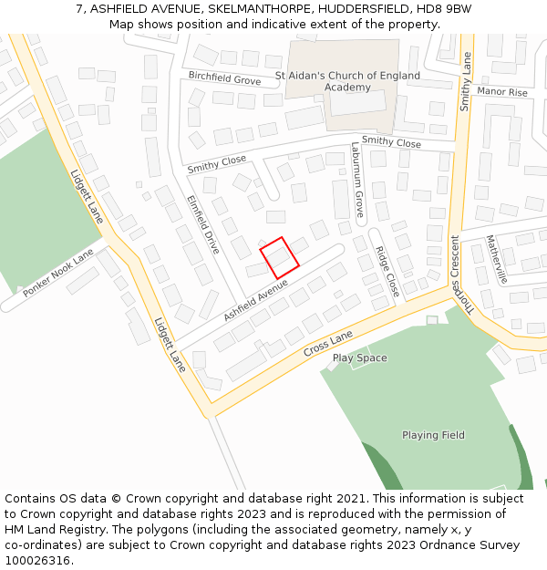 7, ASHFIELD AVENUE, SKELMANTHORPE, HUDDERSFIELD, HD8 9BW: Location map and indicative extent of plot