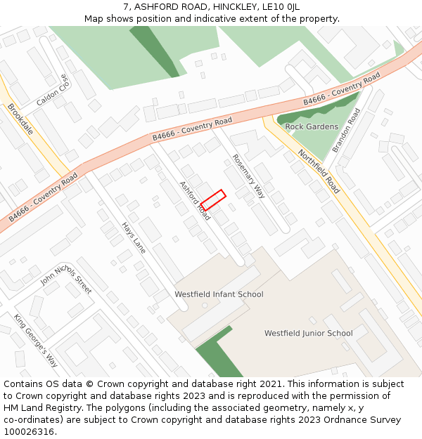 7, ASHFORD ROAD, HINCKLEY, LE10 0JL: Location map and indicative extent of plot