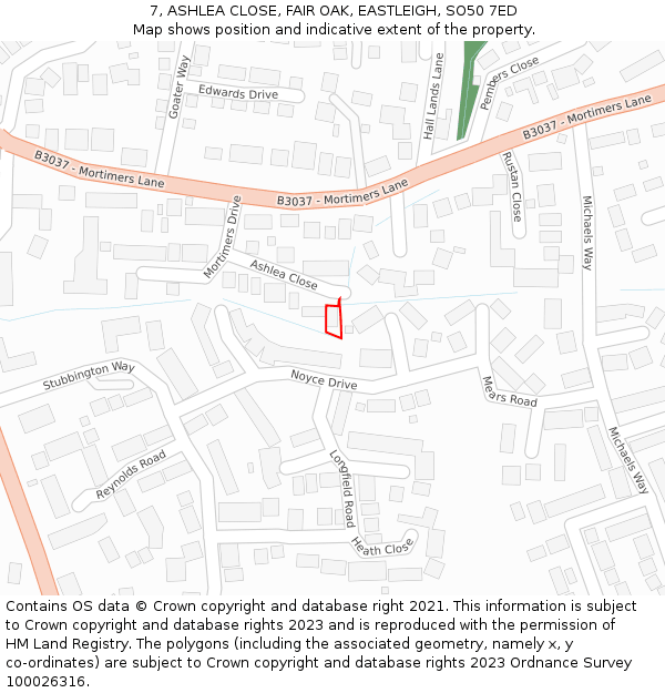 7, ASHLEA CLOSE, FAIR OAK, EASTLEIGH, SO50 7ED: Location map and indicative extent of plot