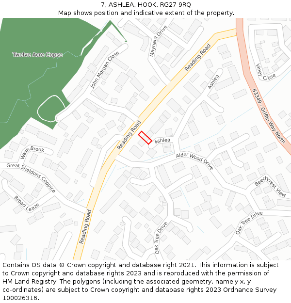 7, ASHLEA, HOOK, RG27 9RQ: Location map and indicative extent of plot