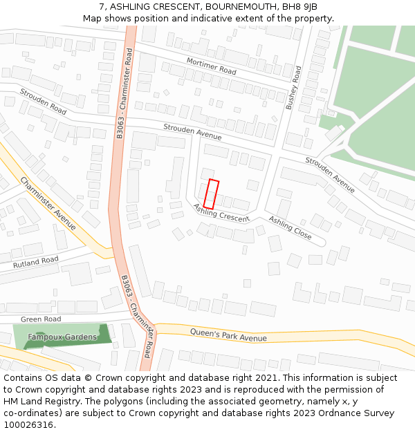 7, ASHLING CRESCENT, BOURNEMOUTH, BH8 9JB: Location map and indicative extent of plot