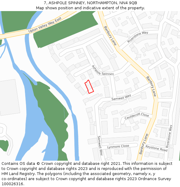 7, ASHPOLE SPINNEY, NORTHAMPTON, NN4 9QB: Location map and indicative extent of plot