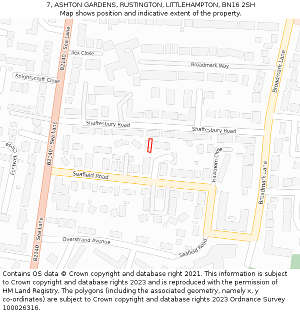 7, ASHTON GARDENS, RUSTINGTON, LITTLEHAMPTON, BN16 2SH: Location map and indicative extent of plot