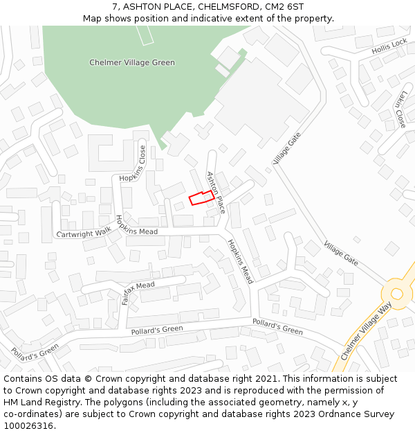 7, ASHTON PLACE, CHELMSFORD, CM2 6ST: Location map and indicative extent of plot