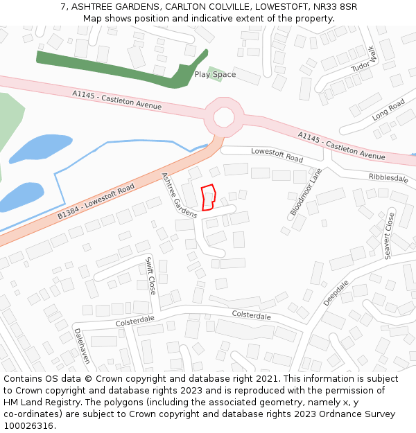 7, ASHTREE GARDENS, CARLTON COLVILLE, LOWESTOFT, NR33 8SR: Location map and indicative extent of plot
