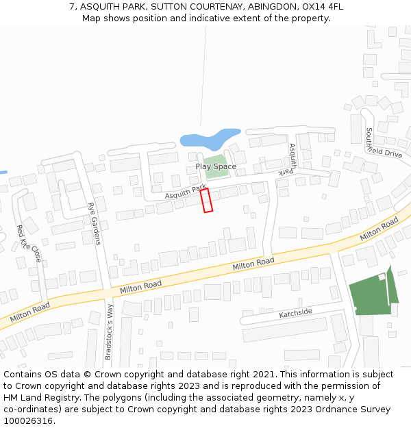 7, ASQUITH PARK, SUTTON COURTENAY, ABINGDON, OX14 4FL: Location map and indicative extent of plot