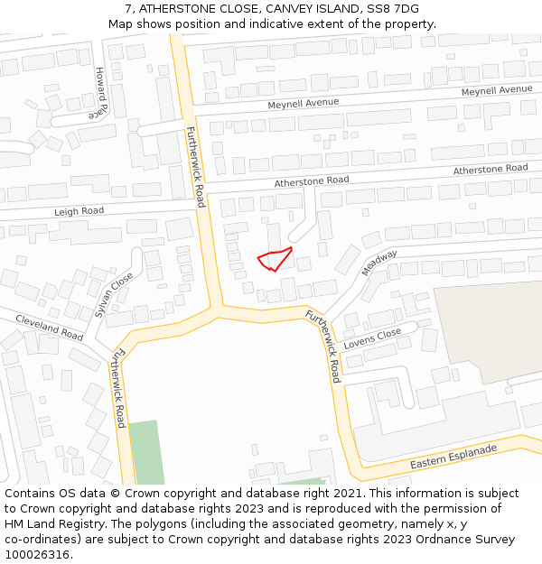 7, ATHERSTONE CLOSE, CANVEY ISLAND, SS8 7DG: Location map and indicative extent of plot