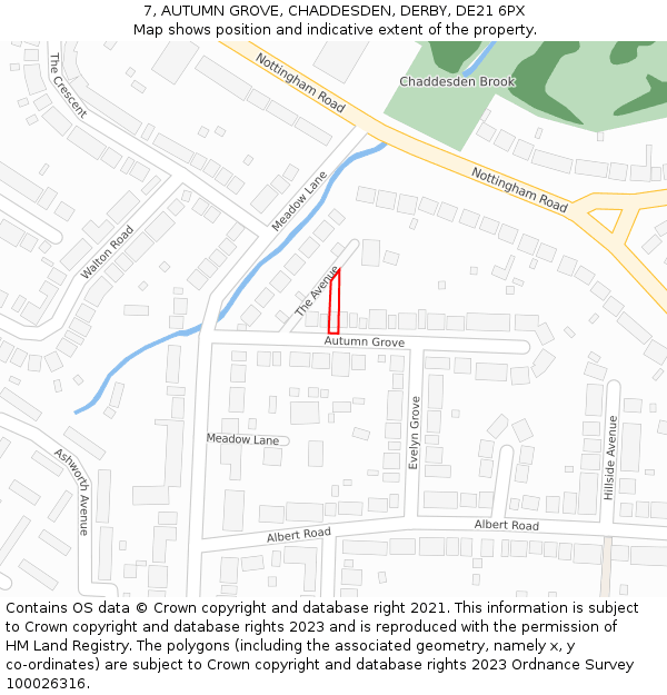 7, AUTUMN GROVE, CHADDESDEN, DERBY, DE21 6PX: Location map and indicative extent of plot