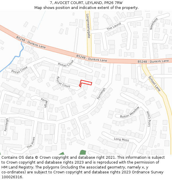 7, AVOCET COURT, LEYLAND, PR26 7RW: Location map and indicative extent of plot