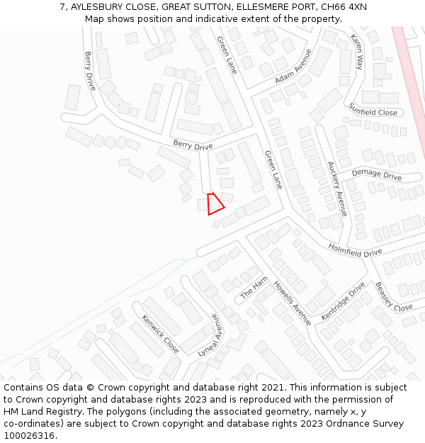 7, AYLESBURY CLOSE, GREAT SUTTON, ELLESMERE PORT, CH66 4XN: Location map and indicative extent of plot