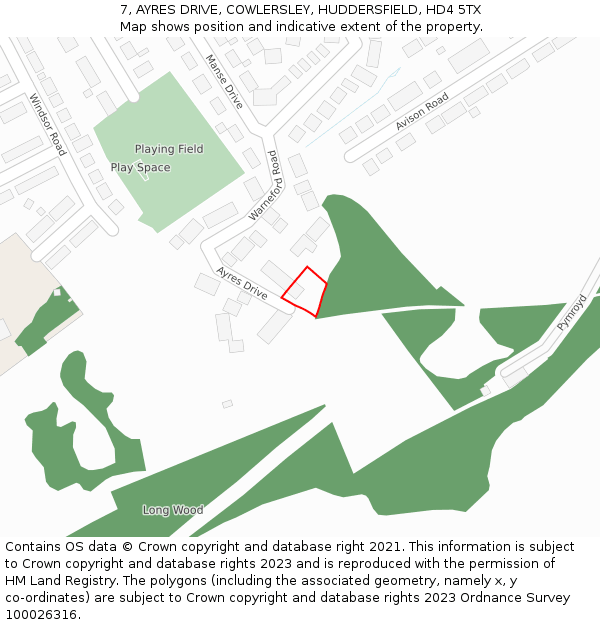 7, AYRES DRIVE, COWLERSLEY, HUDDERSFIELD, HD4 5TX: Location map and indicative extent of plot