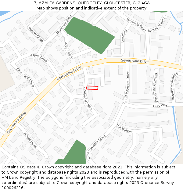 7, AZALEA GARDENS, QUEDGELEY, GLOUCESTER, GL2 4GA: Location map and indicative extent of plot