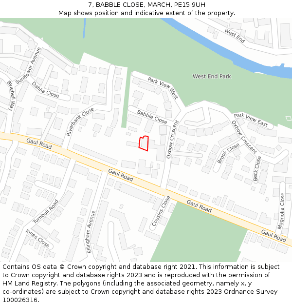 7, BABBLE CLOSE, MARCH, PE15 9UH: Location map and indicative extent of plot