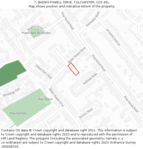 7, BADEN POWELL DRIVE, COLCHESTER, CO3 4SL: Location map and indicative extent of plot
