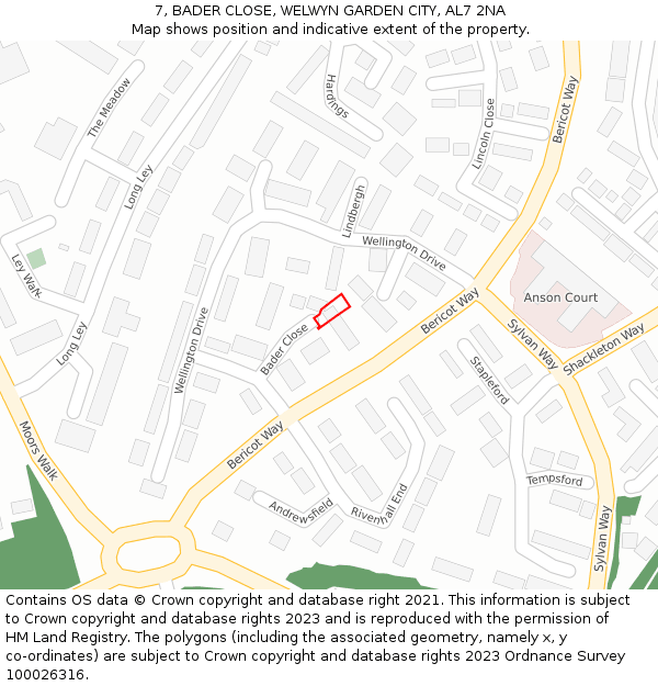 7, BADER CLOSE, WELWYN GARDEN CITY, AL7 2NA: Location map and indicative extent of plot