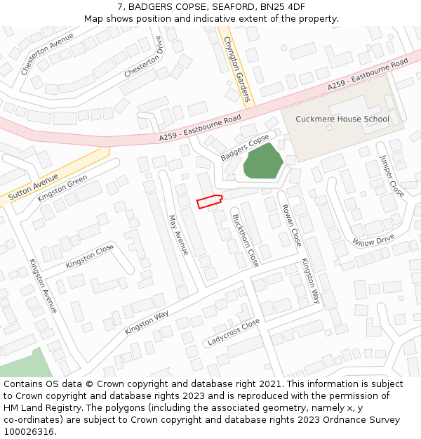 7, BADGERS COPSE, SEAFORD, BN25 4DF: Location map and indicative extent of plot