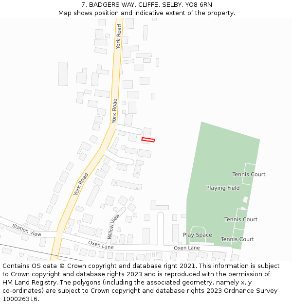 7, BADGERS WAY, CLIFFE, SELBY, YO8 6RN: Location map and indicative extent of plot