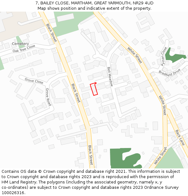 7, BAILEY CLOSE, MARTHAM, GREAT YARMOUTH, NR29 4UD: Location map and indicative extent of plot