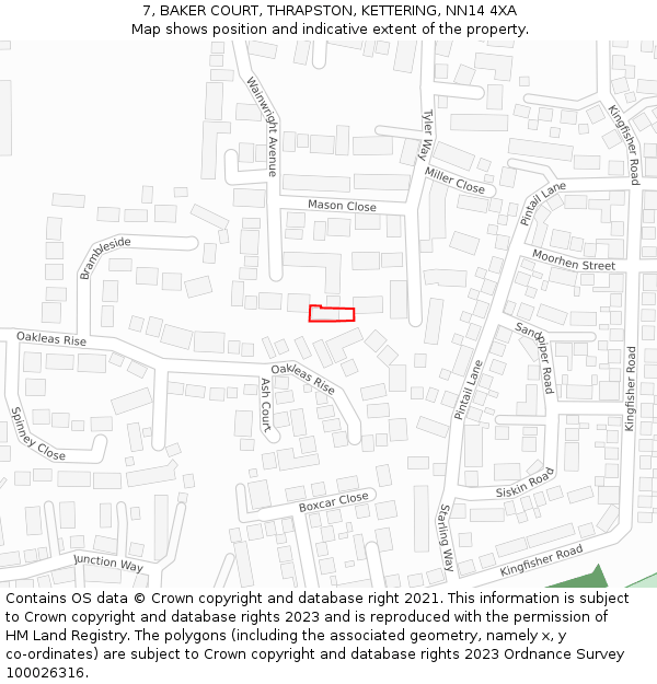7, BAKER COURT, THRAPSTON, KETTERING, NN14 4XA: Location map and indicative extent of plot