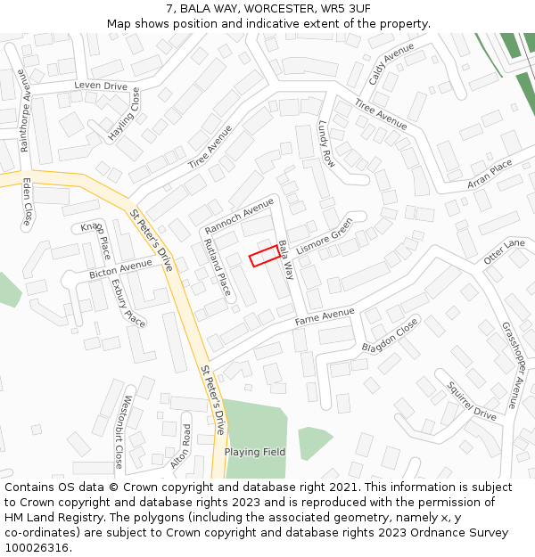 7, BALA WAY, WORCESTER, WR5 3UF: Location map and indicative extent of plot