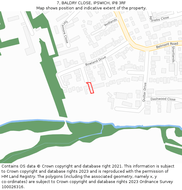 7, BALDRY CLOSE, IPSWICH, IP8 3RF: Location map and indicative extent of plot
