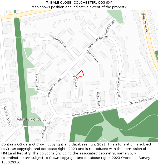7, BALE CLOSE, COLCHESTER, CO3 9XP: Location map and indicative extent of plot