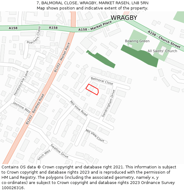 7, BALMORAL CLOSE, WRAGBY, MARKET RASEN, LN8 5RN: Location map and indicative extent of plot