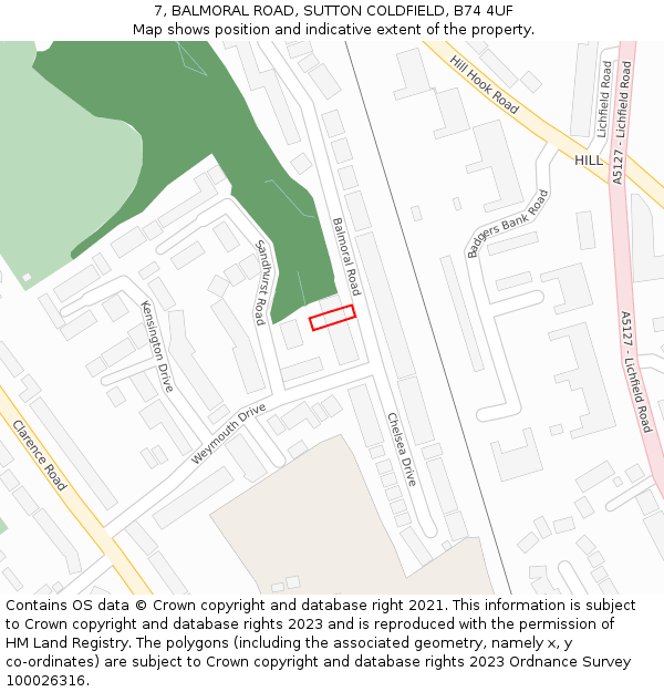 7, BALMORAL ROAD, SUTTON COLDFIELD, B74 4UF: Location map and indicative extent of plot