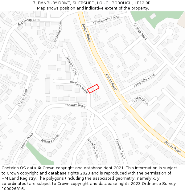7, BANBURY DRIVE, SHEPSHED, LOUGHBOROUGH, LE12 9PL: Location map and indicative extent of plot