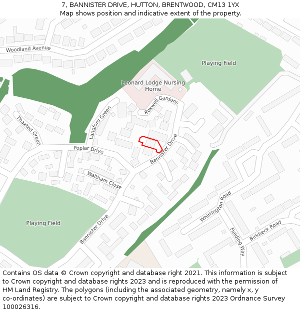 7, BANNISTER DRIVE, HUTTON, BRENTWOOD, CM13 1YX: Location map and indicative extent of plot