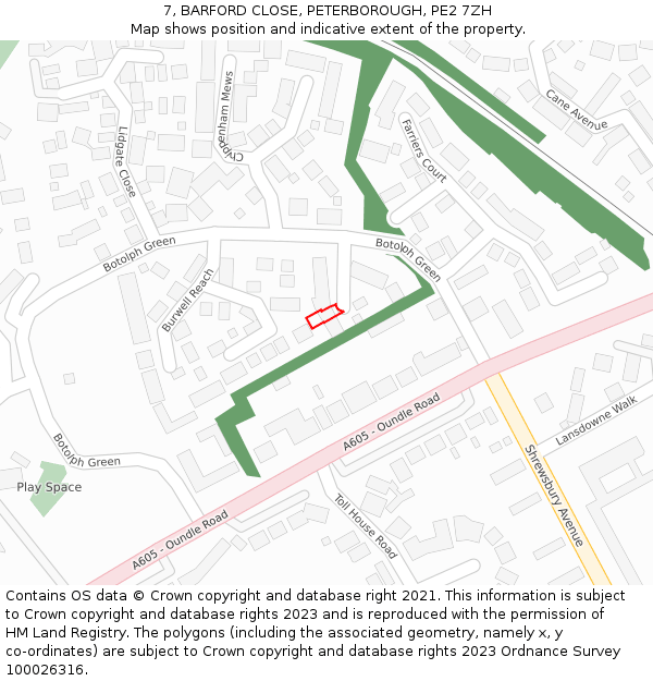 7, BARFORD CLOSE, PETERBOROUGH, PE2 7ZH: Location map and indicative extent of plot