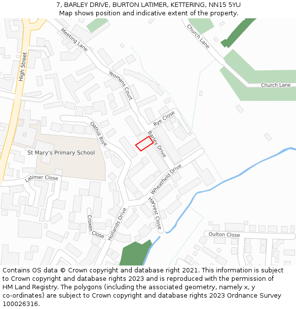 7, BARLEY DRIVE, BURTON LATIMER, KETTERING, NN15 5YU: Location map and indicative extent of plot