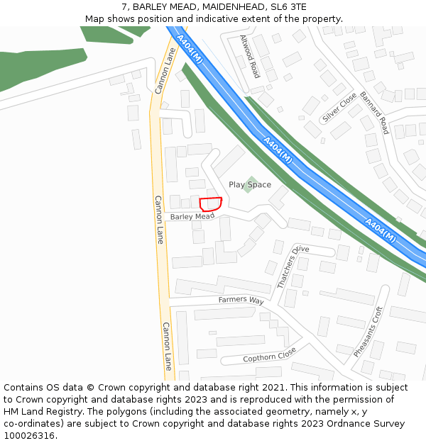 7, BARLEY MEAD, MAIDENHEAD, SL6 3TE: Location map and indicative extent of plot