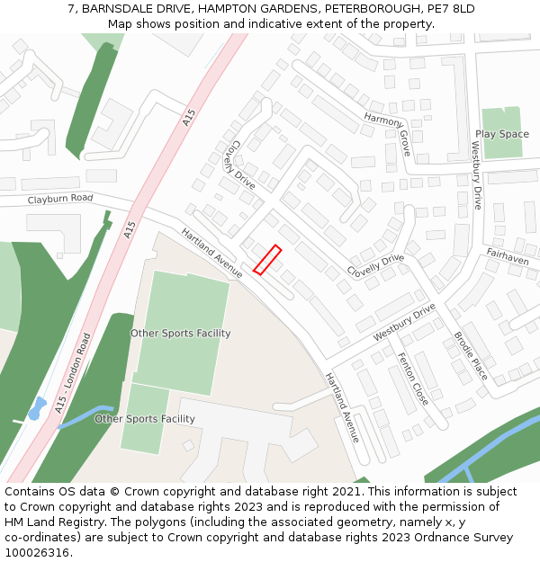 7, BARNSDALE DRIVE, HAMPTON GARDENS, PETERBOROUGH, PE7 8LD: Location map and indicative extent of plot