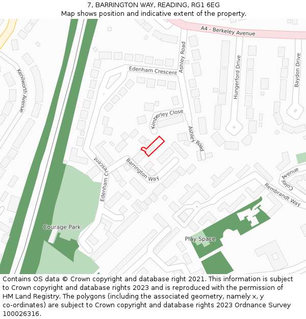7, BARRINGTON WAY, READING, RG1 6EG: Location map and indicative extent of plot