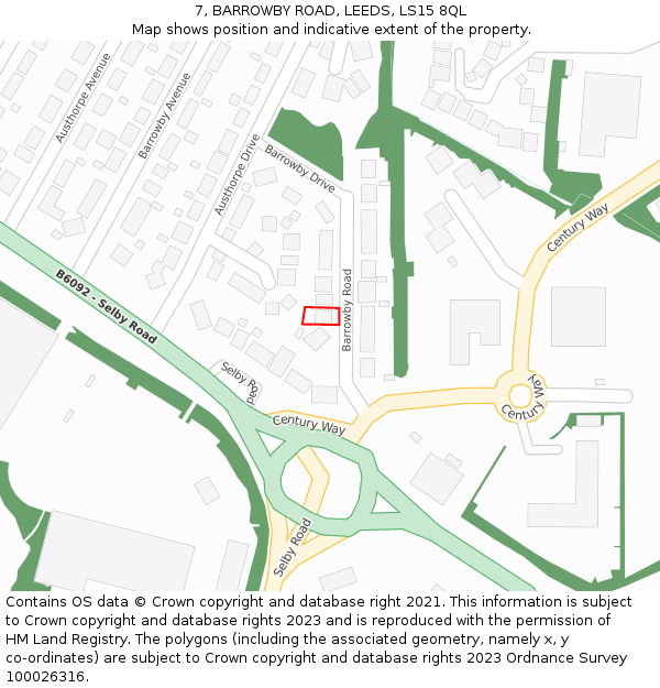 7, BARROWBY ROAD, LEEDS, LS15 8QL: Location map and indicative extent of plot