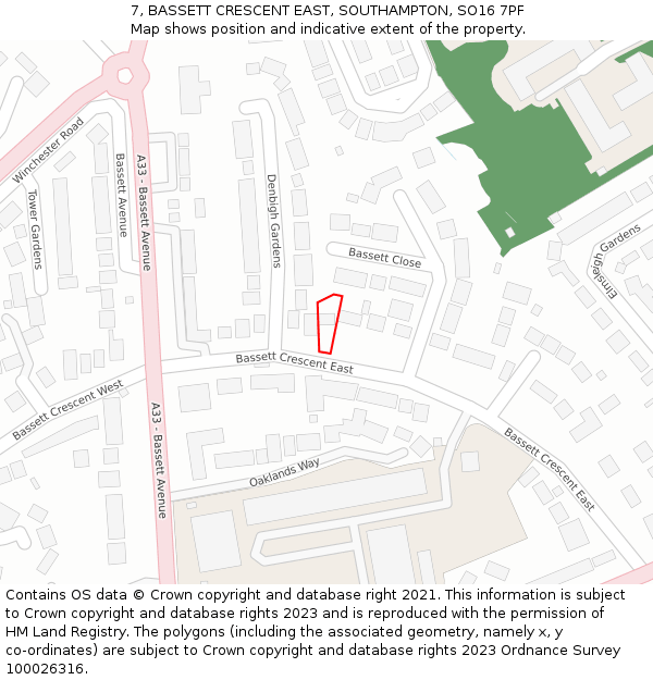7, BASSETT CRESCENT EAST, SOUTHAMPTON, SO16 7PF: Location map and indicative extent of plot