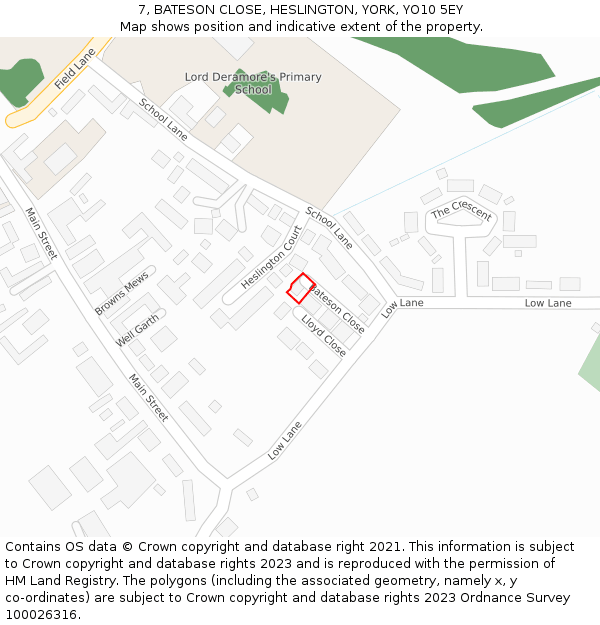7, BATESON CLOSE, HESLINGTON, YORK, YO10 5EY: Location map and indicative extent of plot