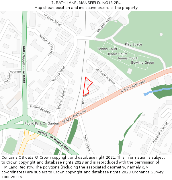 7, BATH LANE, MANSFIELD, NG18 2BU: Location map and indicative extent of plot