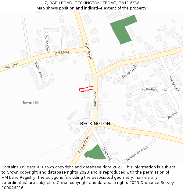 7, BATH ROAD, BECKINGTON, FROME, BA11 6SW: Location map and indicative extent of plot