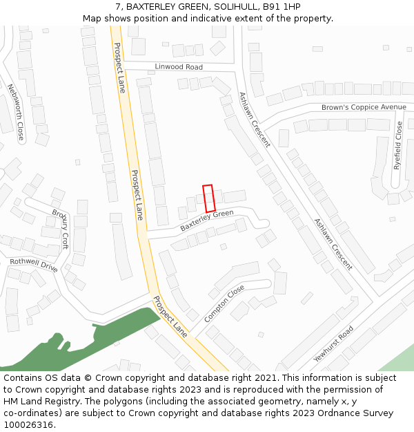 7, BAXTERLEY GREEN, SOLIHULL, B91 1HP: Location map and indicative extent of plot
